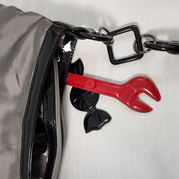 LeSportsac Gray/Black Y2K Leather Trim Shoulder Strap Charms Mini Bag LIKE NEW! - Picture 10 of 14